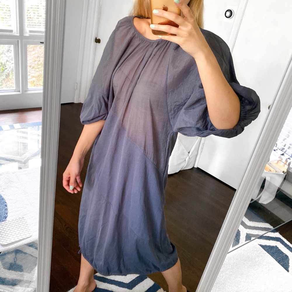 π ZARA CONTEMPORARY MIDNIGHT BLUE LOOSE FIT PARTY SHEER MAXI DRESS! - Picture 2 of 12